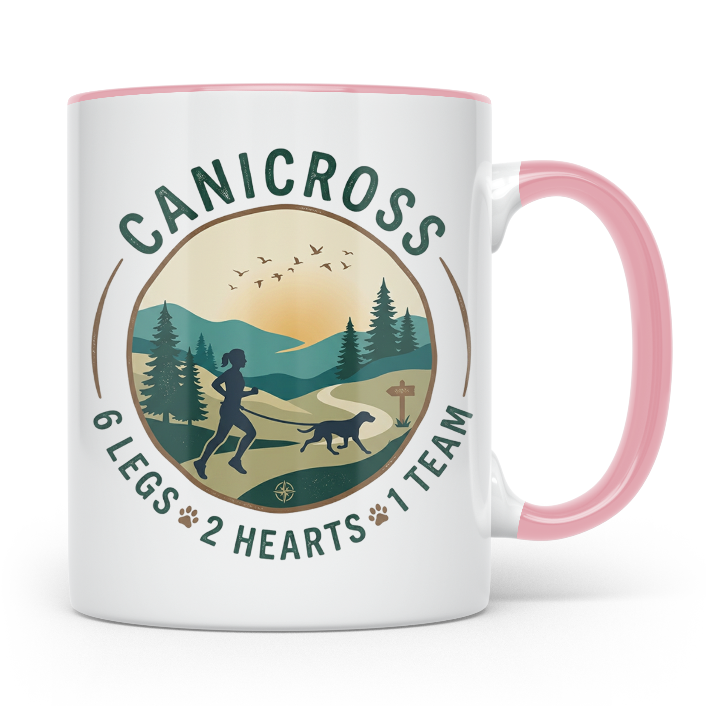 Canicross Tasse mit Spruch 6 Legs 2 Hearts 1 Team, Zughundes – Rosa [farbe:rosa]