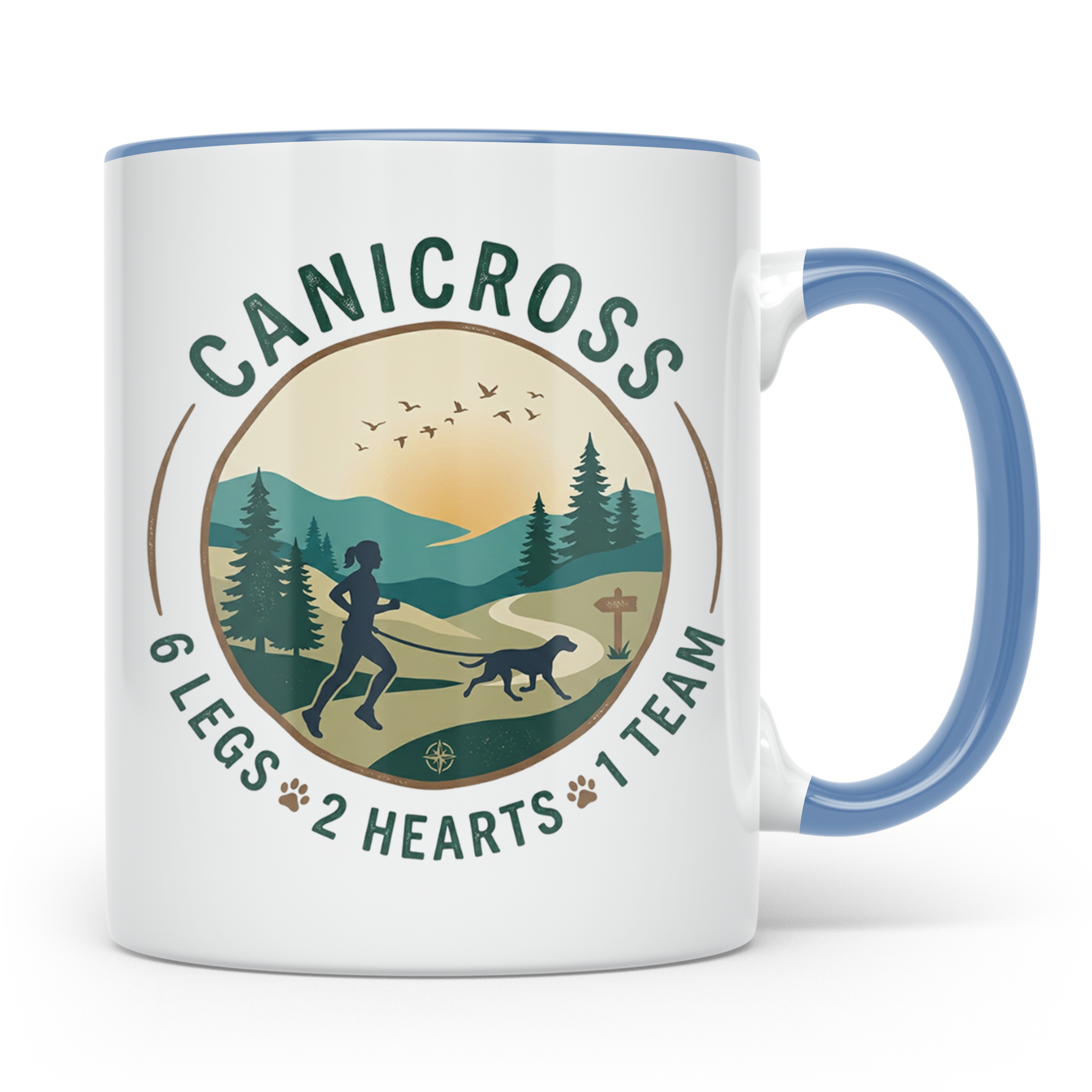 Canicross Tasse mit Spruch 6 Legs 2 Hearts 1 Team, Zughundes – Blau [farbe:blau]