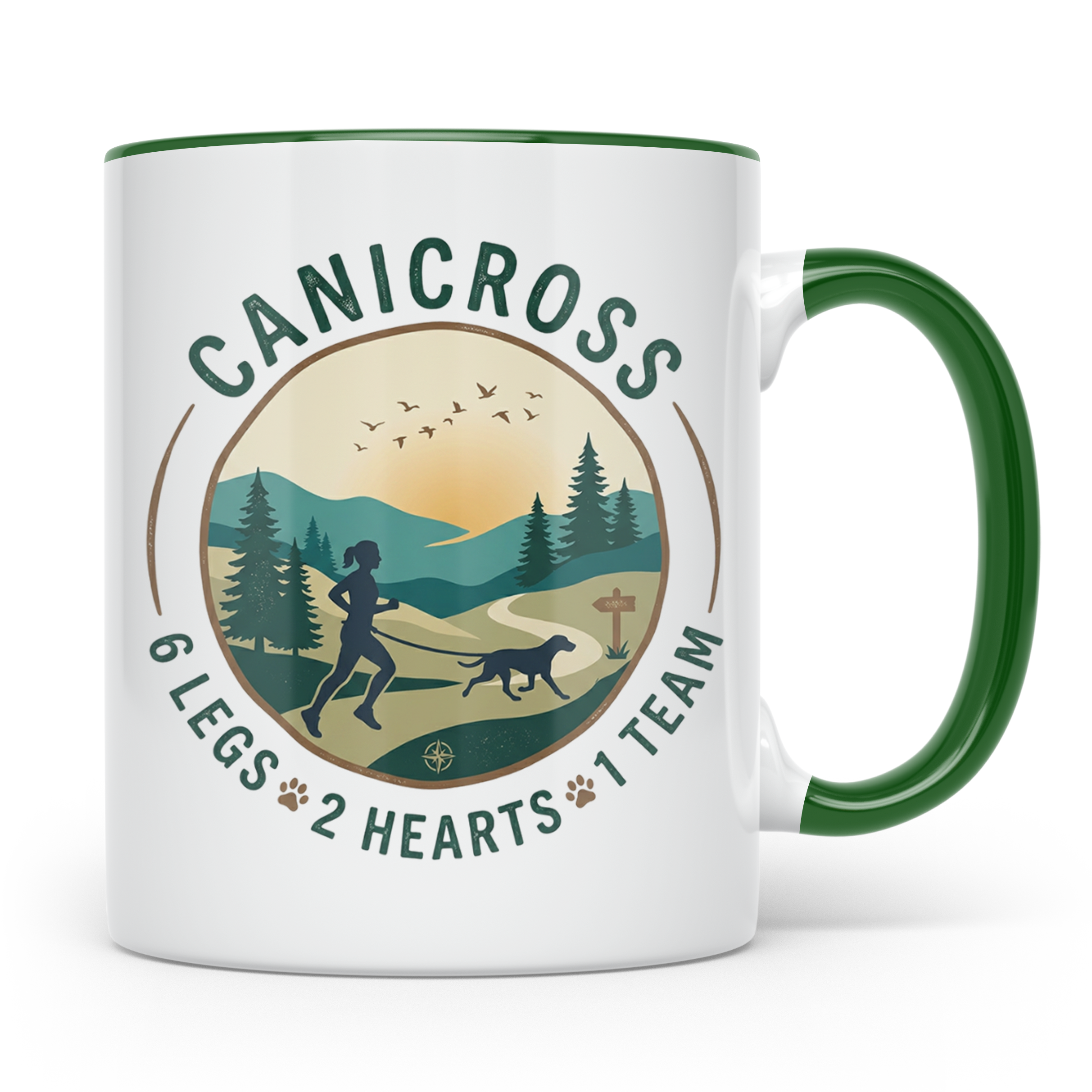 Canicross Tasse mit Spruch 6 Legs 2 Hearts 1 Team, Zughundes – Grün [farbe:grün]