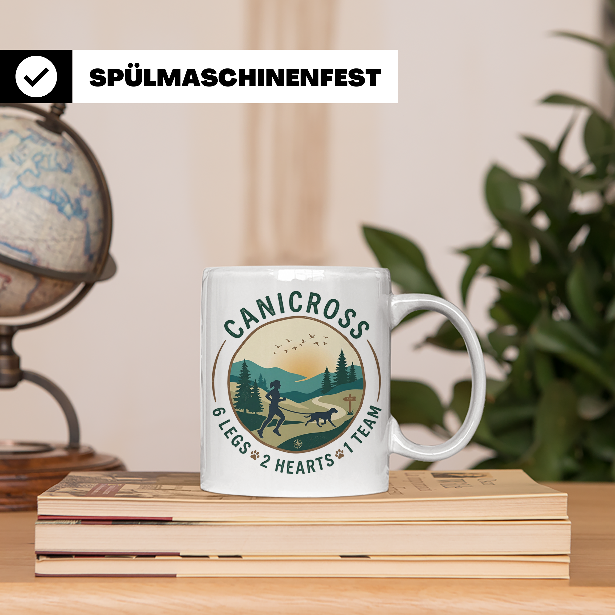 Canicross Tasse mit Spruch 6 Legs 2 Hearts 1 Team, Zughundes – Weiß [farbe:weiß]