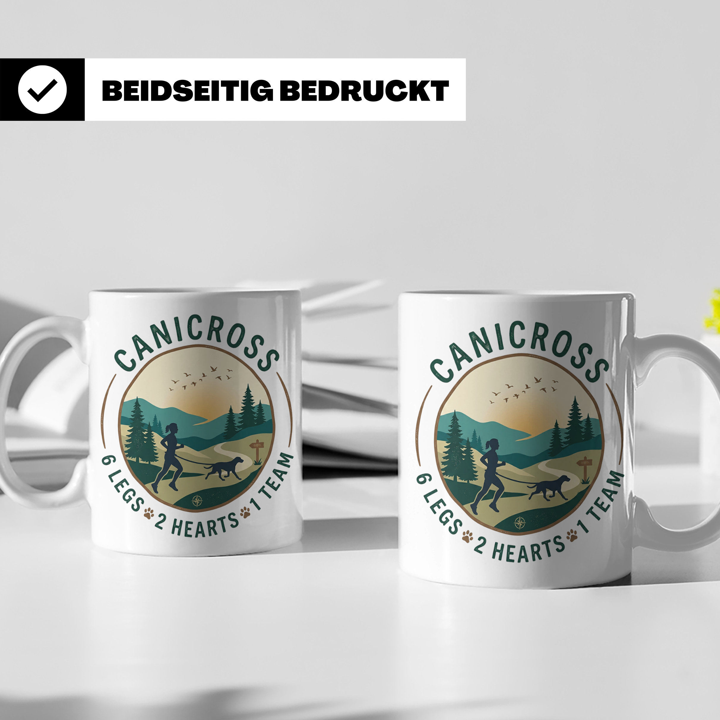 Canicross Tasse mit Spruch 6 Legs 2 Hearts 1 Team, Zughundes – Weiß [farbe:weiß]