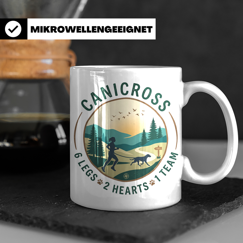 Canicross Tasse mit Spruch 6 Legs 2 Hearts 1 Team, Zughundes – Weiß [farbe:weiß]