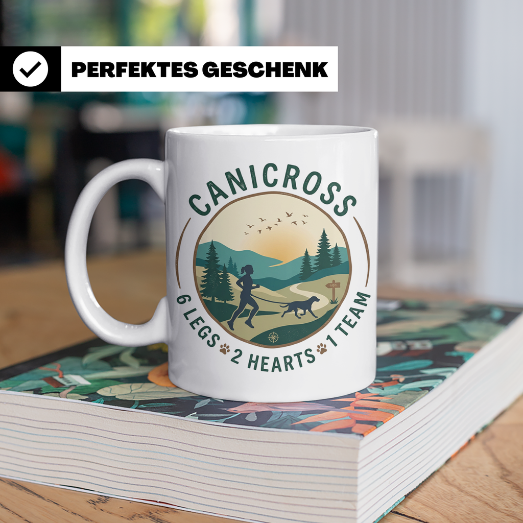 Canicross Tasse mit Spruch 6 Legs 2 Hearts 1 Team, Zughundes – Weiß [farbe:weiß]