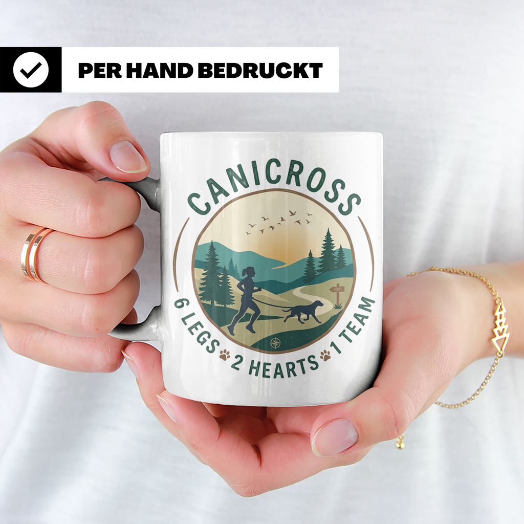 Canicross Tasse mit Spruch 6 Legs 2 Hearts 1 Team, Zughundes – Weiß [farbe:weiß]