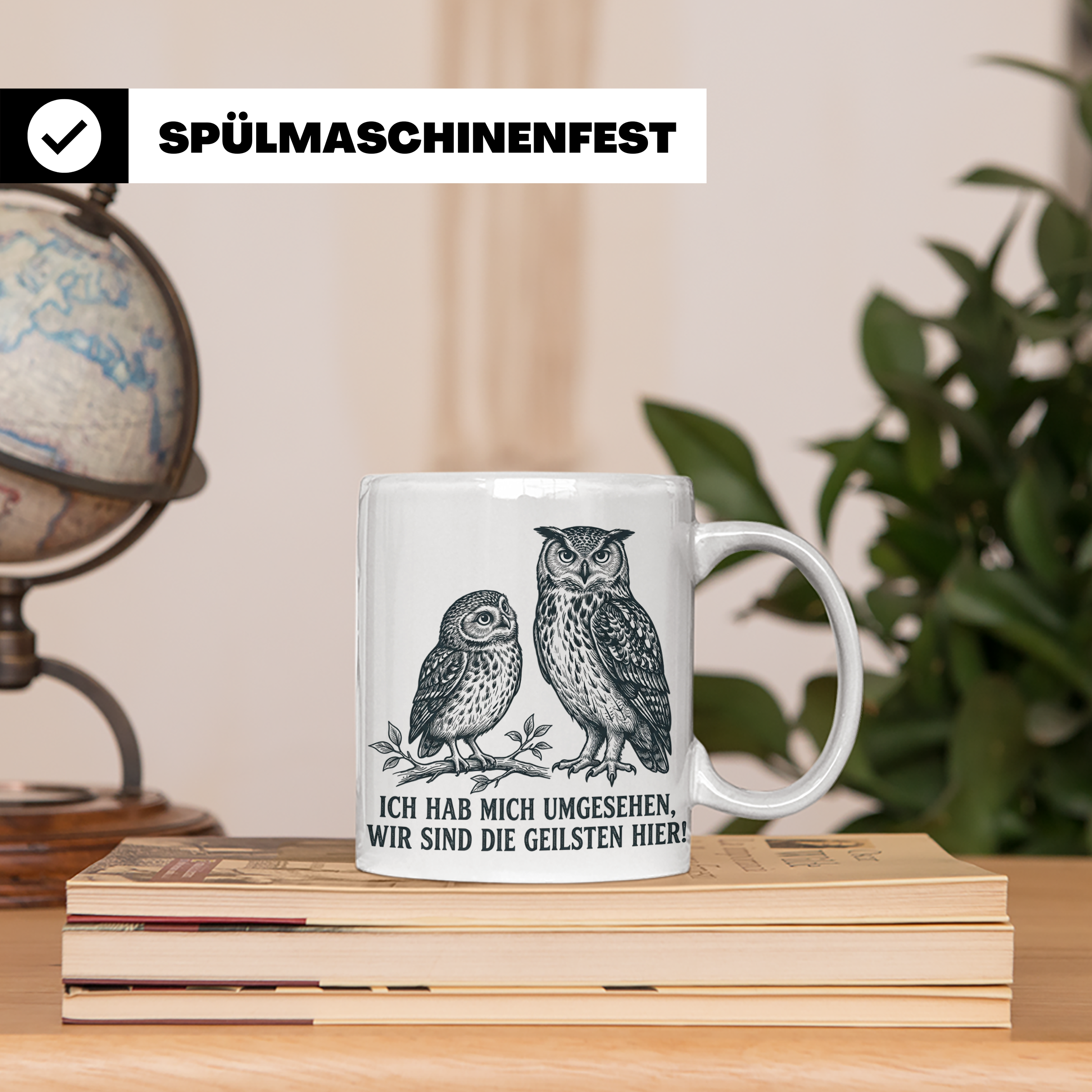 Eulen Tasse mit Spruch 'Wir sind die Geilsten hier', lustige – Weiß [farbe:weiß]