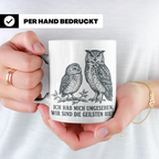 Eulen Tasse mit Spruch 'Wir sind die Geilsten hier', lustige – Weiß [farbe:weiß]