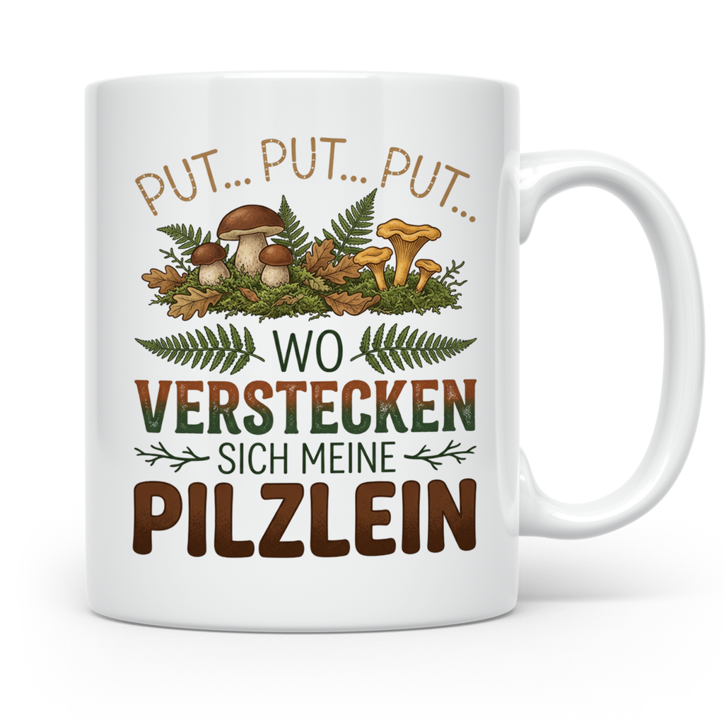 Pilzsammler Tasse lustiger Spruch Wo verstecken sich meine P – Weiß [farbe:weiß]