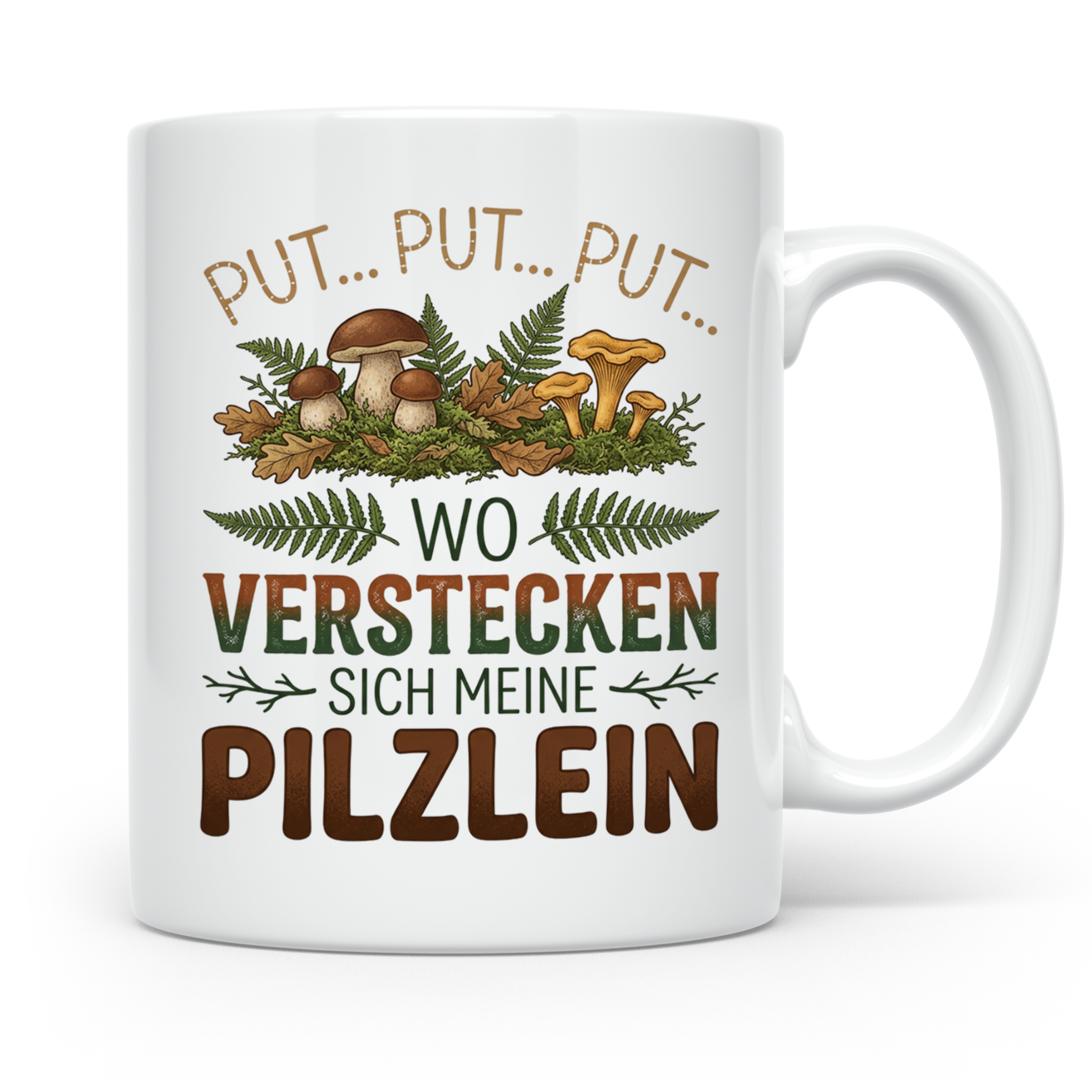 Pilzsammler Tasse lustiger Spruch Wo verstecken sich meine P – Weiß [farbe:weiß]