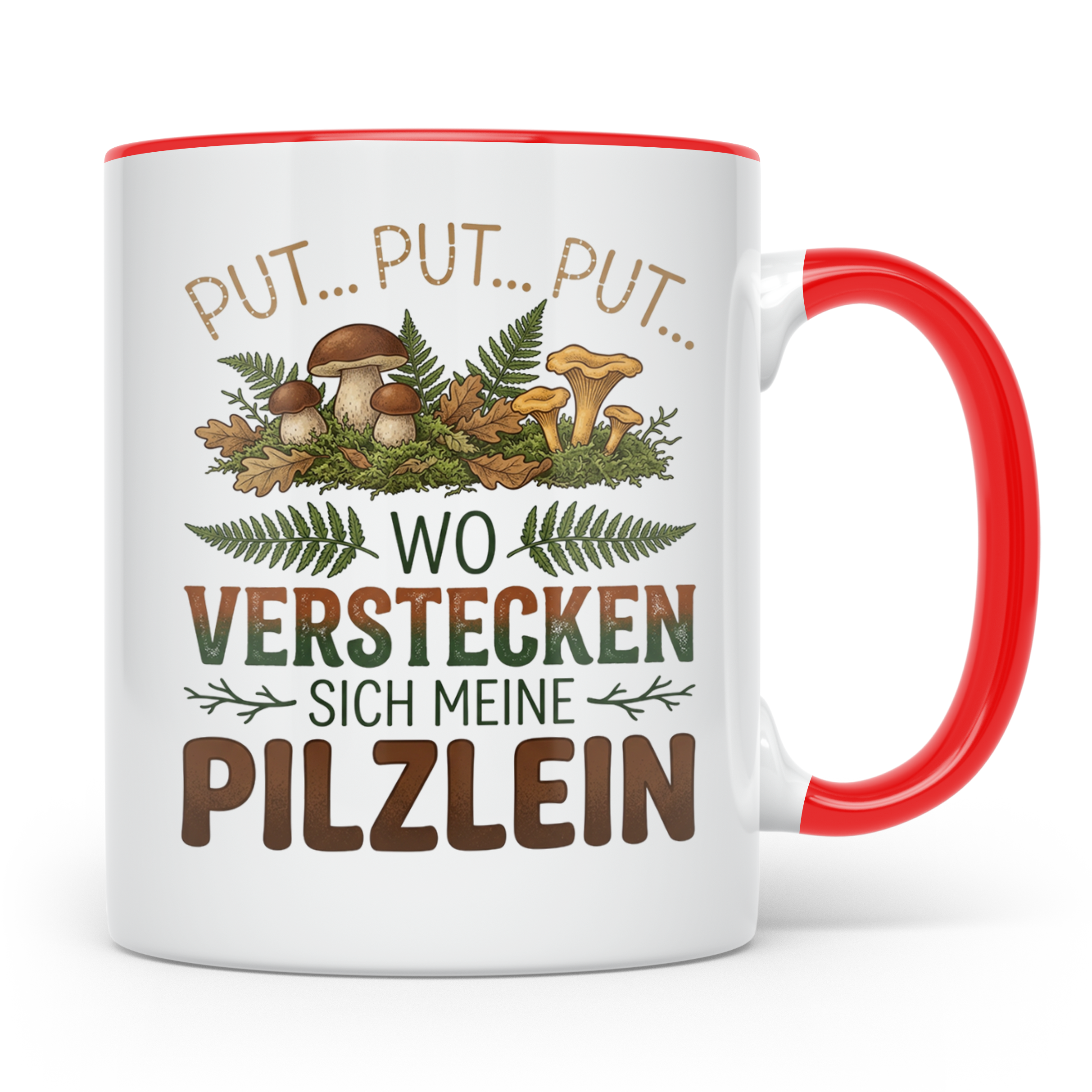 Pilzsammler Tasse lustiger Spruch Wo verstecken sich meine P – Rot [farbe:rot]