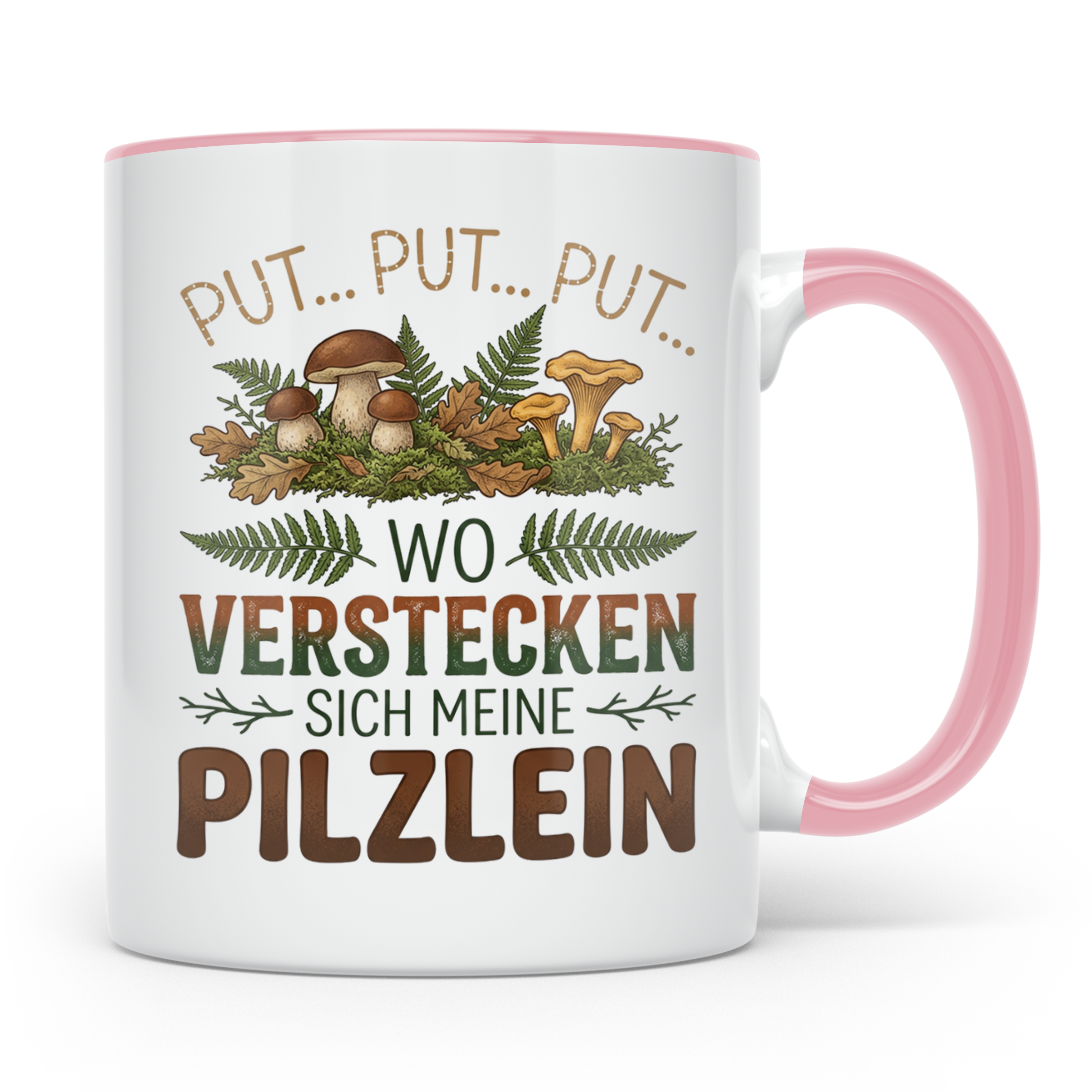 Pilzsammler Tasse lustiger Spruch Wo verstecken sich meine P – Rosa [farbe:rosa]
