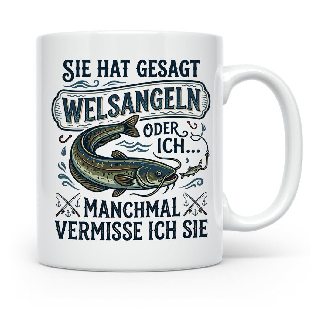 Welsangeln Tasse mit Spruch | Lustiges Angler Geschenk für F – Weiß [farbe:weiß]