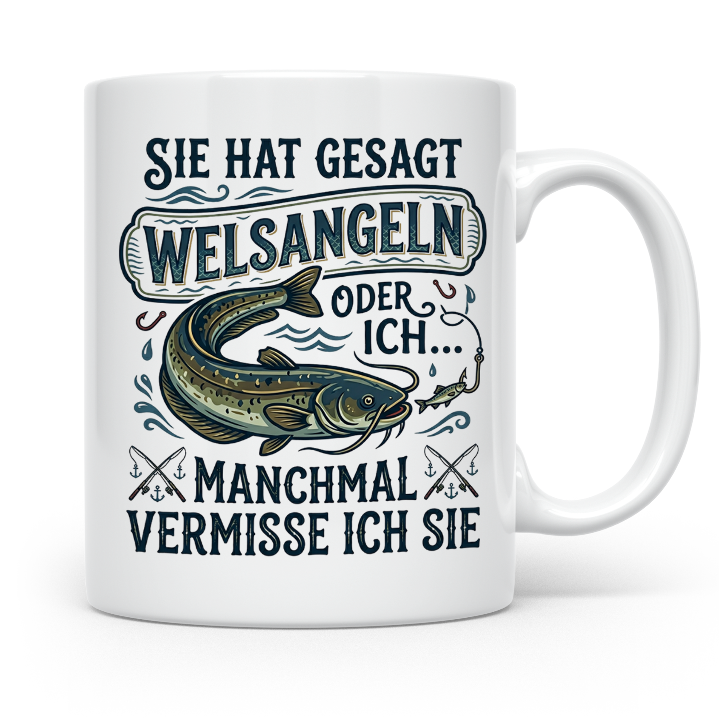 Welsangeln Tasse mit Spruch | Lustiges Angler Geschenk für F – Weiß [farbe:weiß]