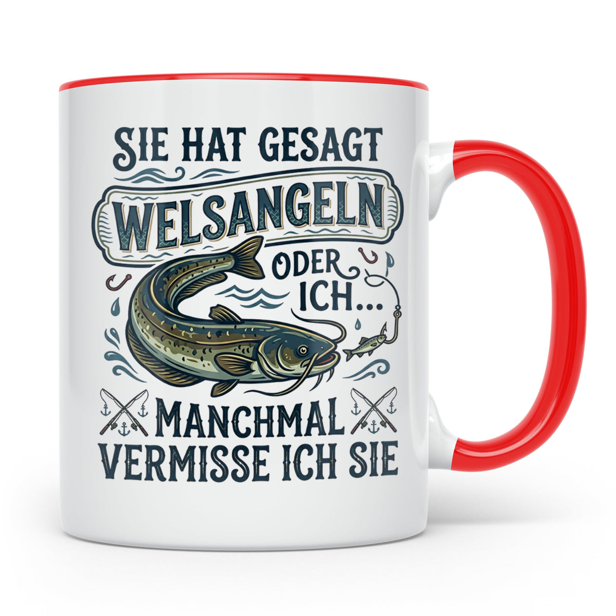 Welsangeln Tasse mit Spruch | Lustiges Angler Geschenk für F – Rot [farbe:rot]