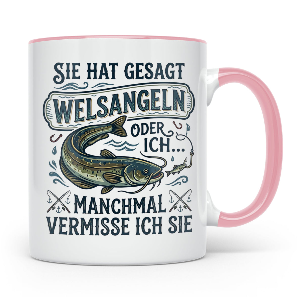 Welsangeln Tasse mit Spruch | Lustiges Angler Geschenk für F – Rosa [farbe:rosa]