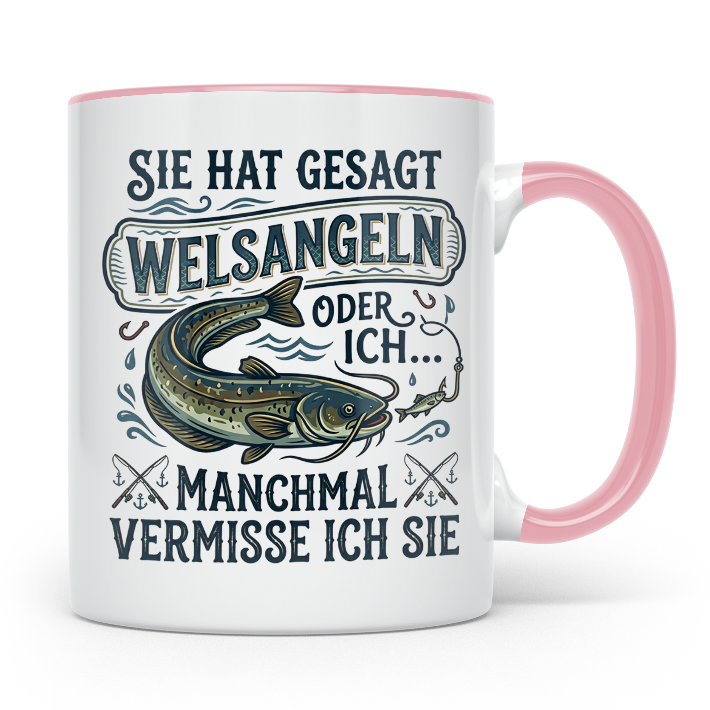 Welsangeln Tasse mit Spruch | Lustiges Angler Geschenk für F – Rosa [farbe:rosa]