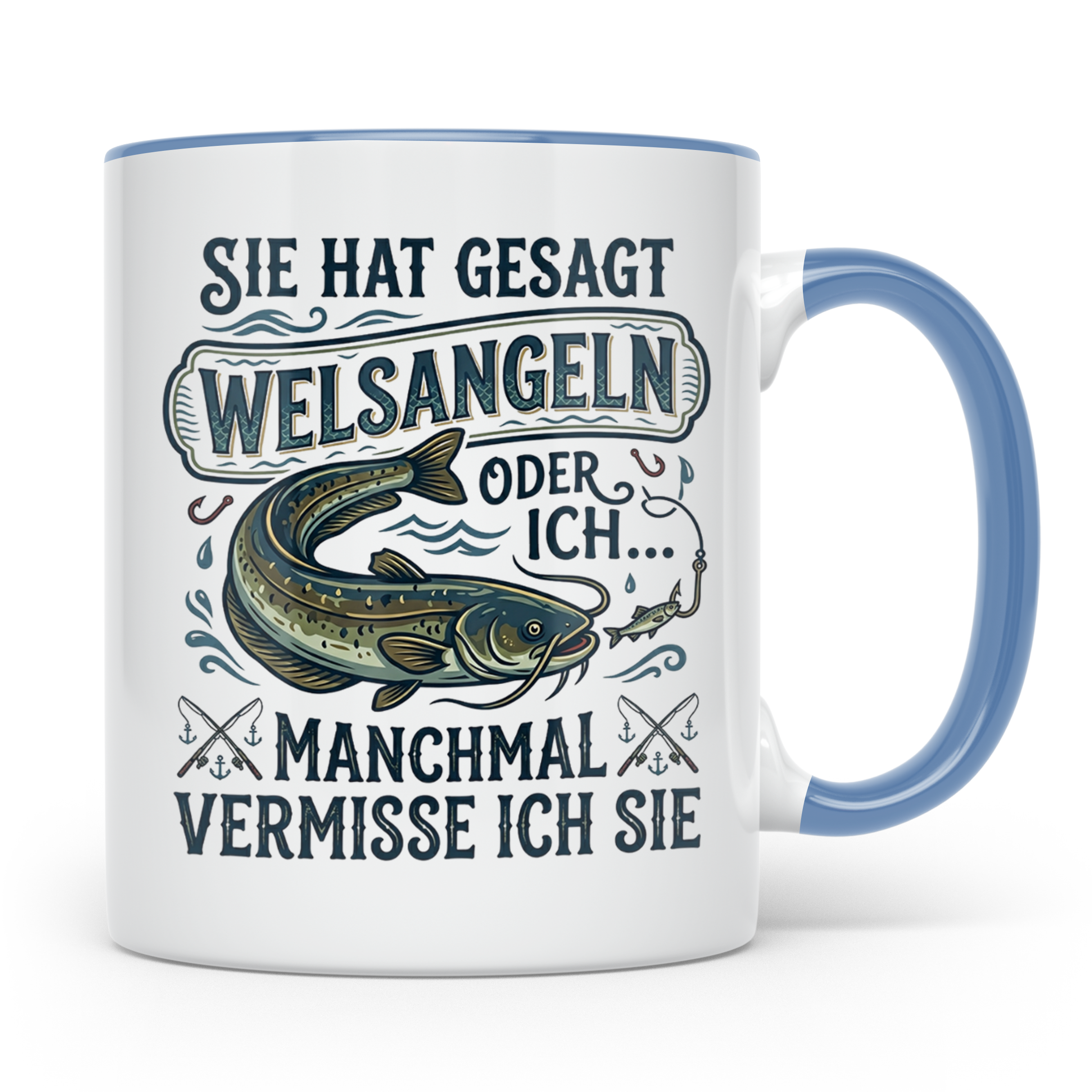 Welsangeln Tasse mit Spruch | Lustiges Angler Geschenk für F – Blau [farbe:blau]