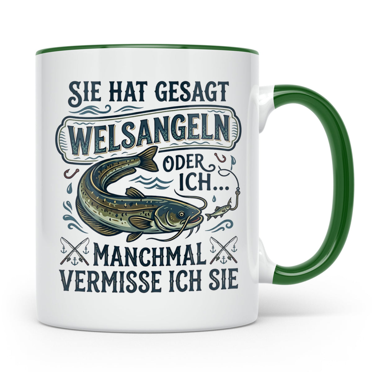 Welsangeln Tasse mit Spruch | Lustiges Angler Geschenk für F – Grün [farbe:grün]