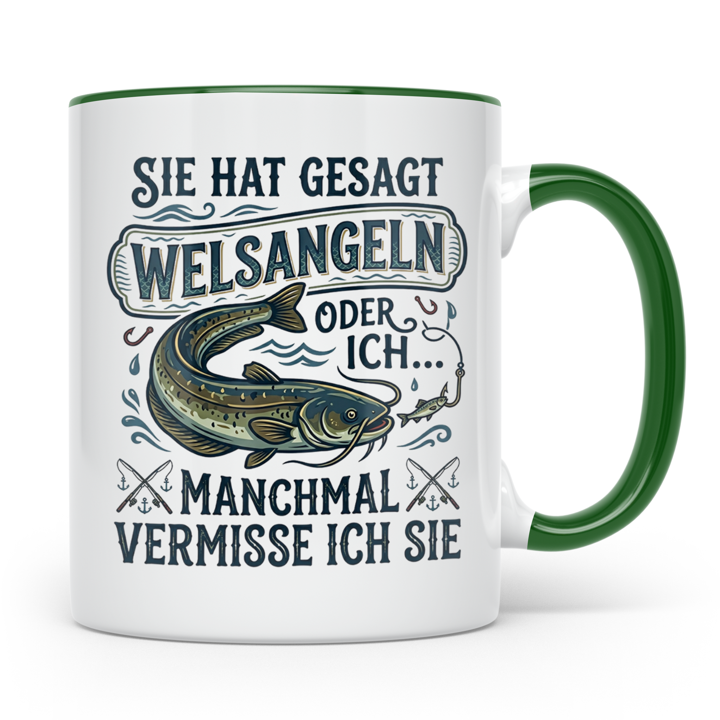 Welsangeln Tasse mit Spruch | Lustiges Angler Geschenk für F – Grün [farbe:grün]