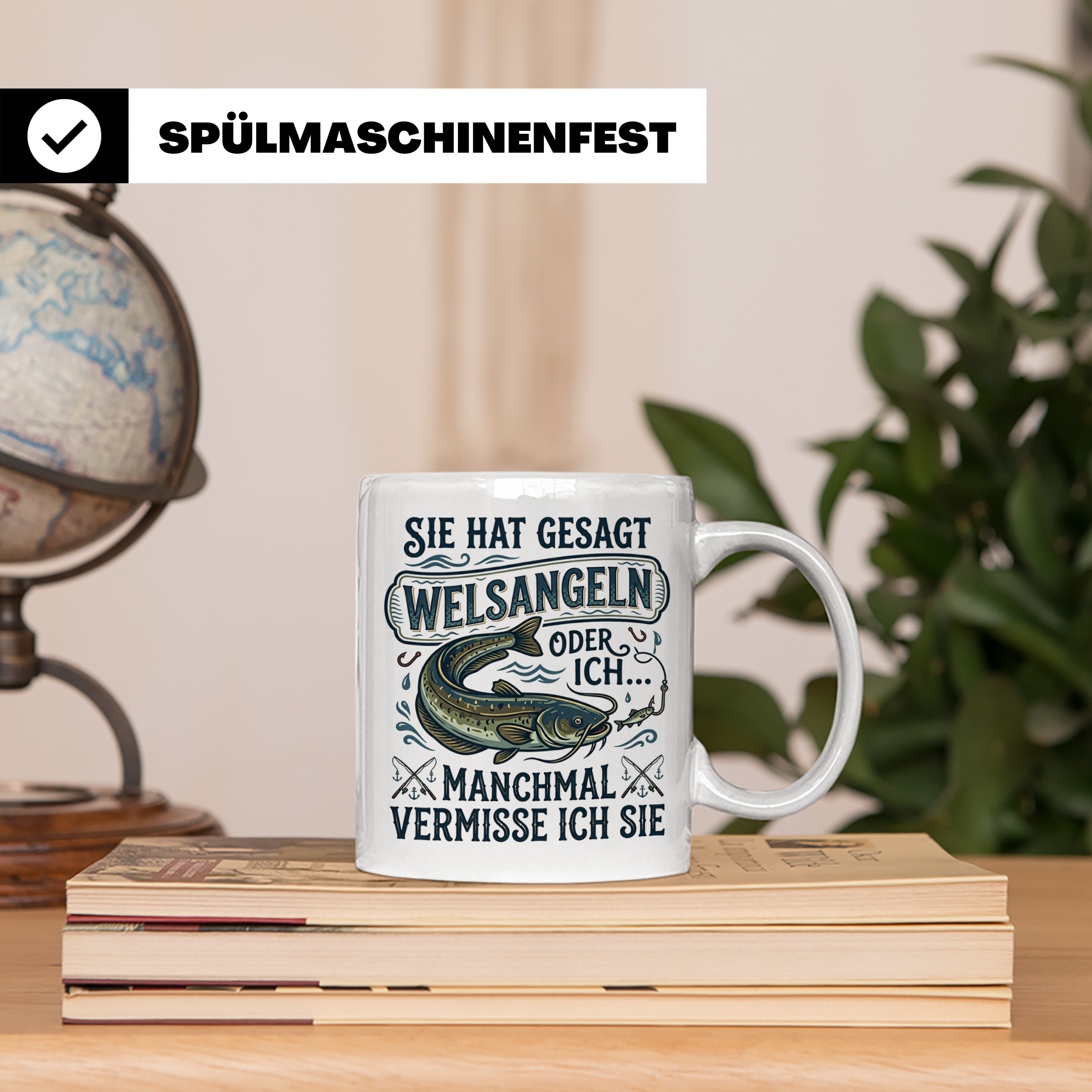 Welsangeln Tasse mit Spruch | Lustiges Angler Geschenk für F – Weiß [farbe:weiß]