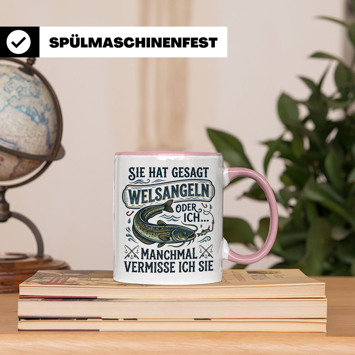Welsangeln Tasse mit Spruch | Lustiges Angler Geschenk für F – Rosa [farbe:rosa]