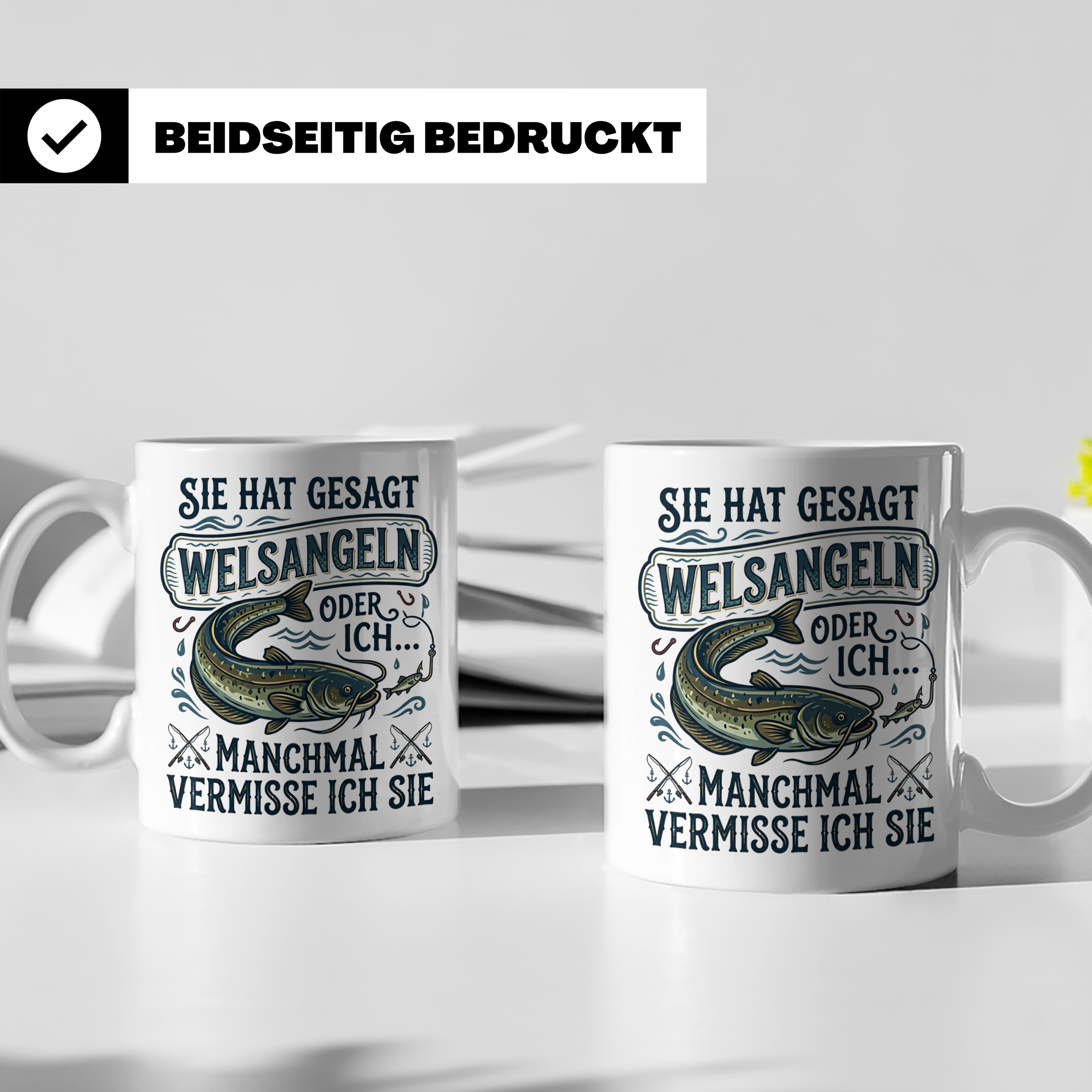 Welsangeln Tasse mit Spruch | Lustiges Angler Geschenk für F – Weiß [farbe:weiß]