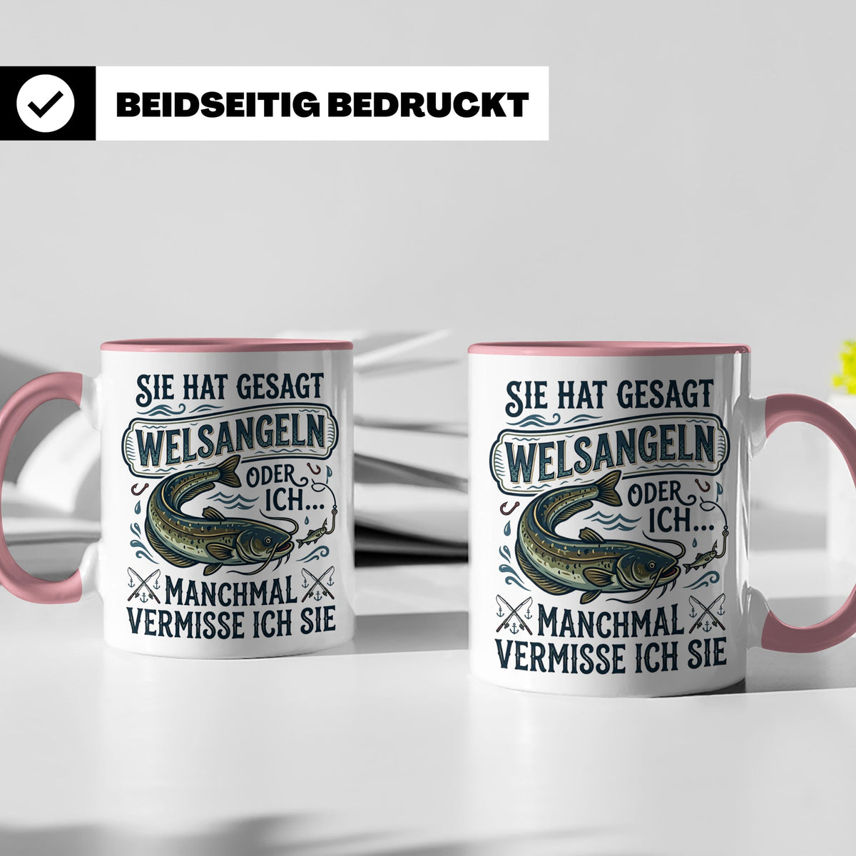 Welsangeln Tasse mit Spruch | Lustiges Angler Geschenk für F – Rosa [farbe:rosa]