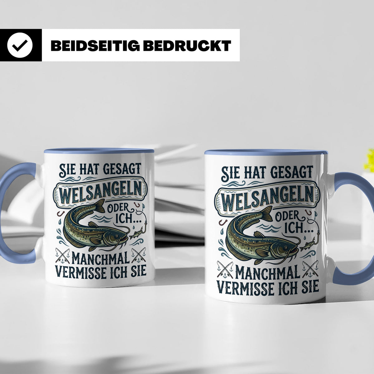 Welsangeln Tasse mit Spruch | Lustiges Angler Geschenk für F – Blau [farbe:blau]