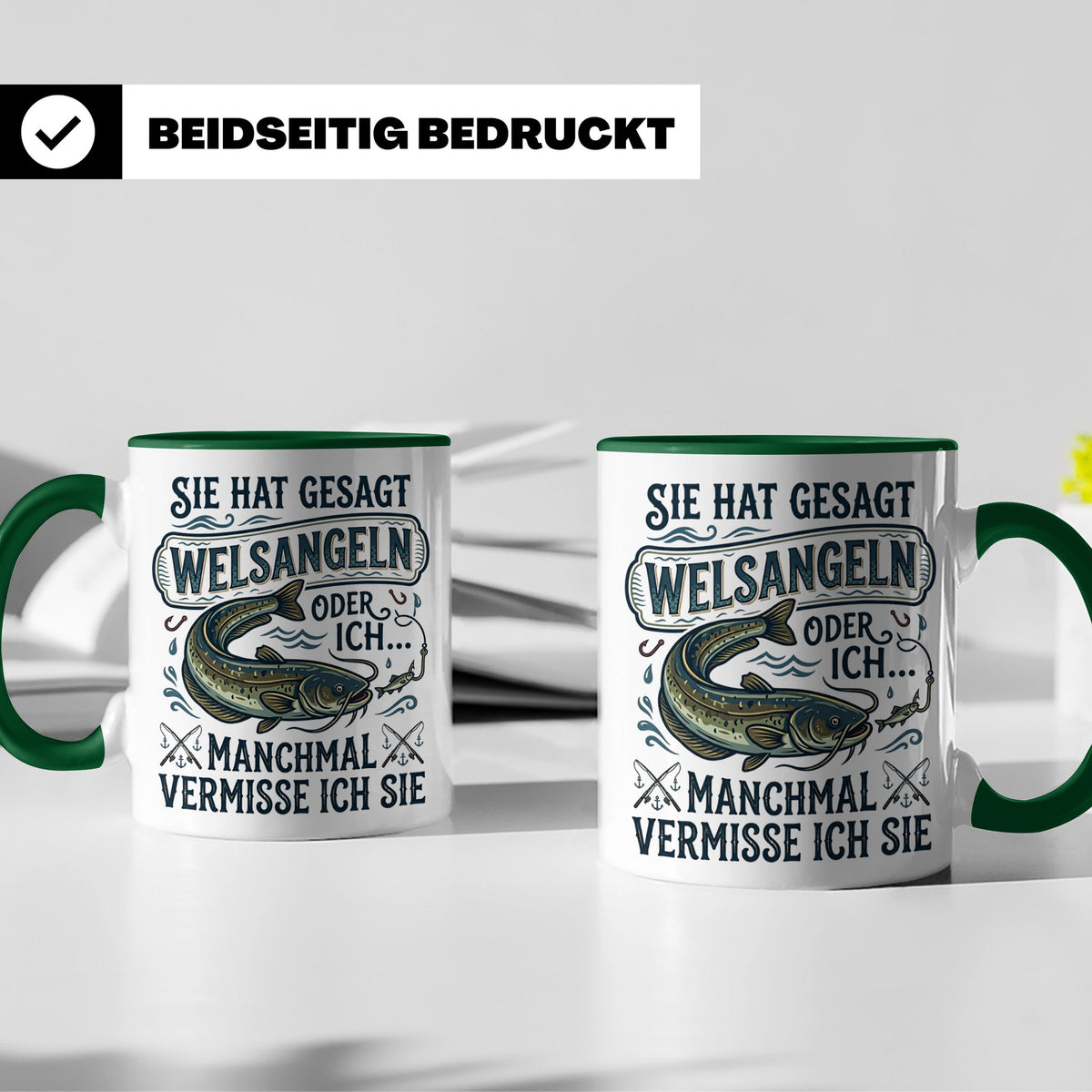 Welsangeln Tasse mit Spruch | Lustiges Angler Geschenk für F – Grün [farbe:grün]
