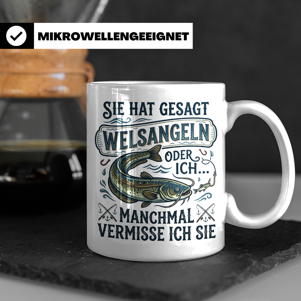 Welsangeln Tasse mit Spruch | Lustiges Angler Geschenk für F – Weiß [farbe:weiß]