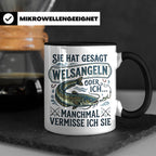 Welsangeln Tasse mit Spruch | Lustiges Angler Geschenk für F – Schwarz [farbe:schwarz]
