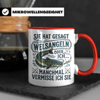 Welsangeln Tasse mit Spruch | Lustiges Angler Geschenk für F – Rot [farbe:rot]