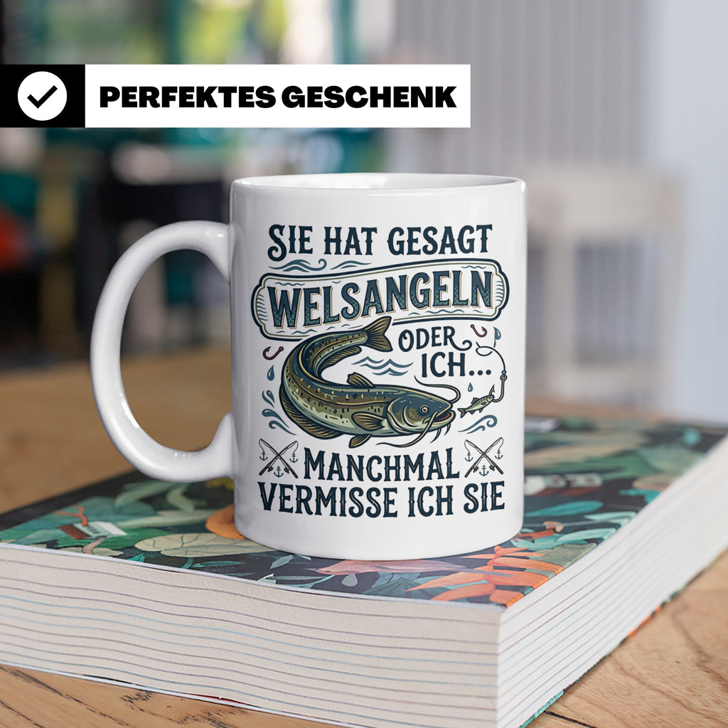 Welsangeln Tasse mit Spruch | Lustiges Angler Geschenk für F – Weiß [farbe:weiß]