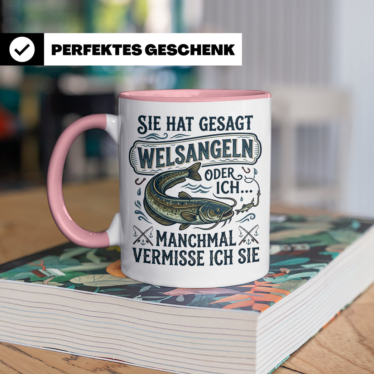 Welsangeln Tasse mit Spruch | Lustiges Angler Geschenk für F – Rosa [farbe:rosa]