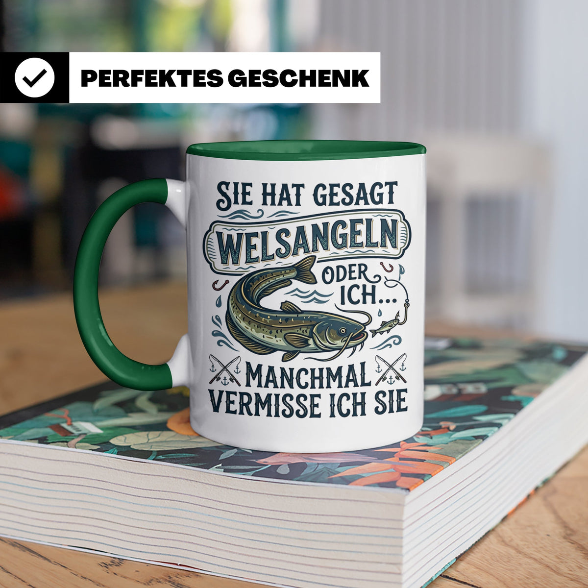 Welsangeln Tasse mit Spruch | Lustiges Angler Geschenk für F – Grün [farbe:grün]