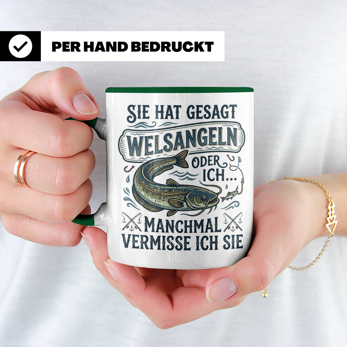 Welsangeln Tasse mit Spruch | Lustiges Angler Geschenk für F – Grün [farbe:grün]