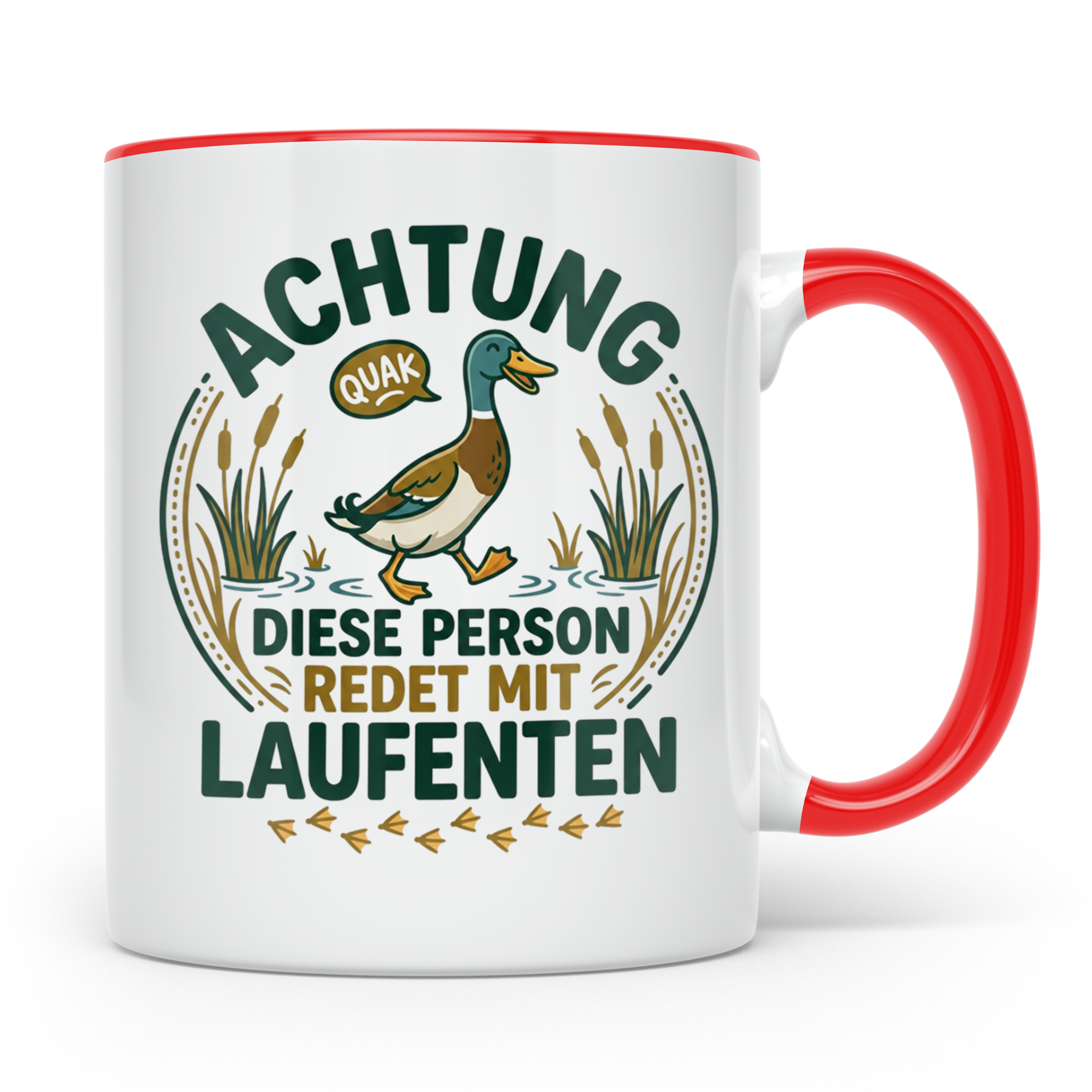 Laufenten Tasse Spruch 'Achtung diese Person redet mit Laufe – Rot [farbe:rot]