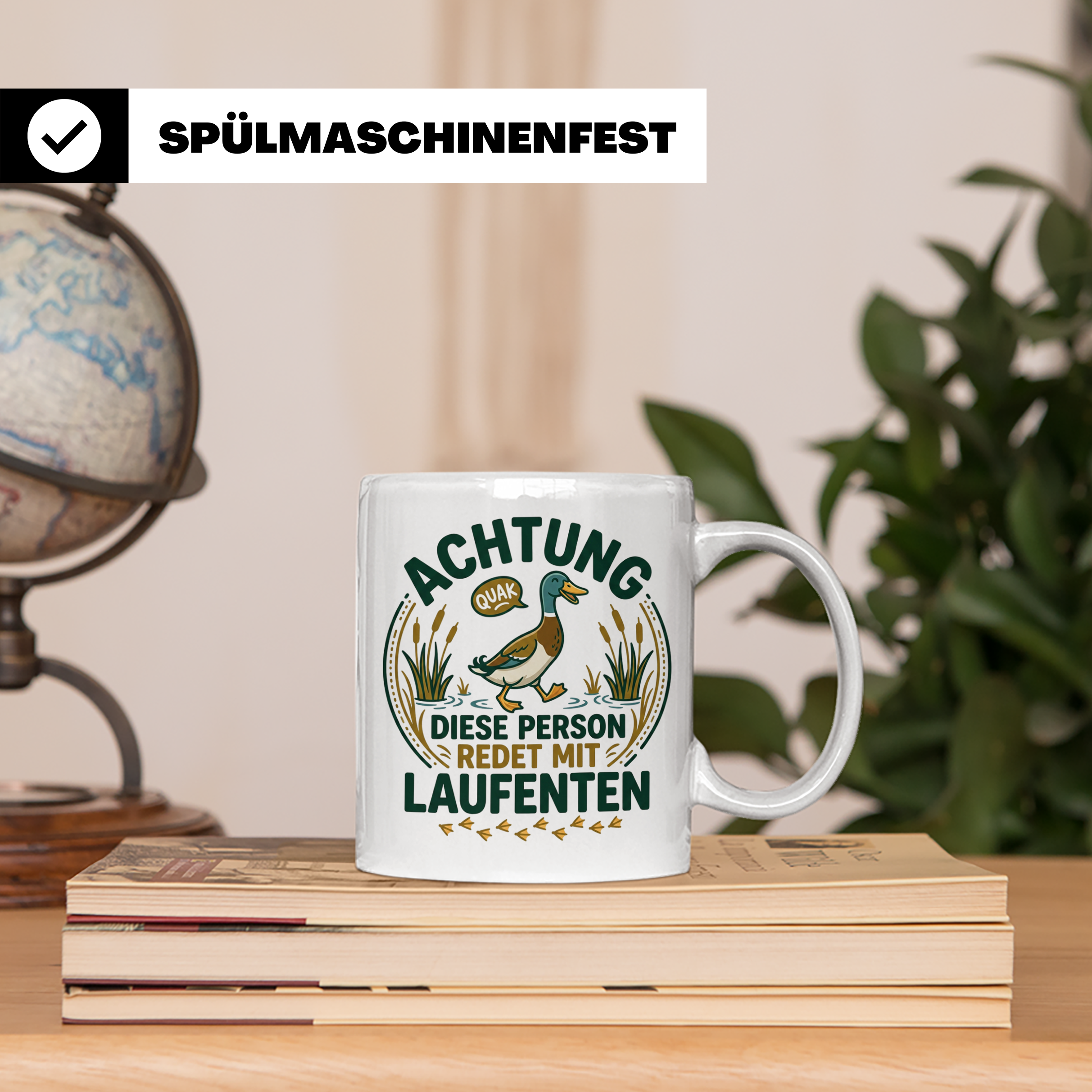 Laufenten Tasse Spruch 'Achtung diese Person redet mit Laufe – Weiß [farbe:weiß]