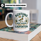 Laufenten Tasse Spruch 'Achtung diese Person redet mit Laufe – Weiß [farbe:weiß]