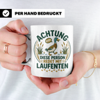 Laufenten Tasse Spruch 'Achtung diese Person redet mit Laufe – Weiß [farbe:weiß]