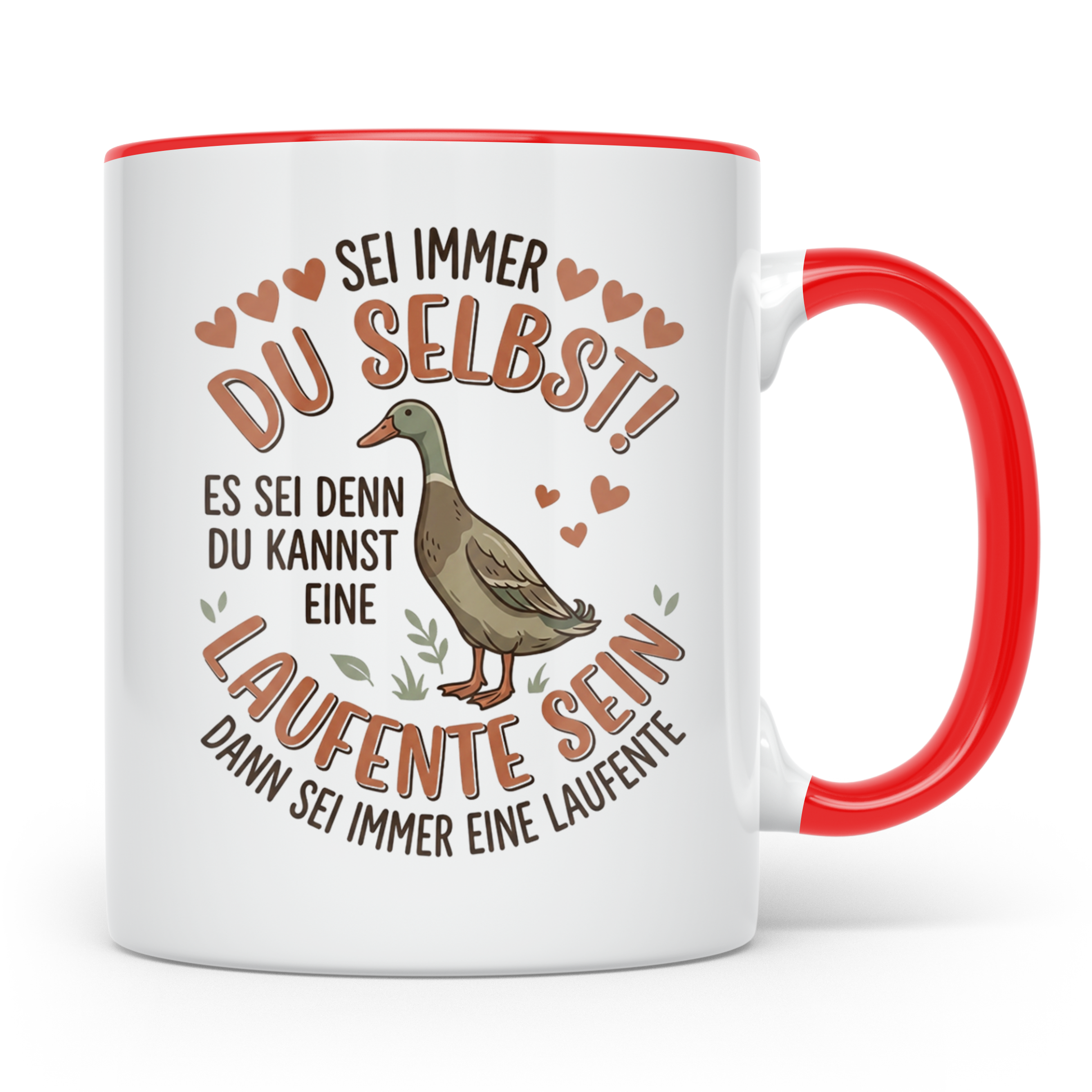 Laufente Tasse mit Spruch Sei immer du selbst | Geschenk für – Rot [farbe:rot]