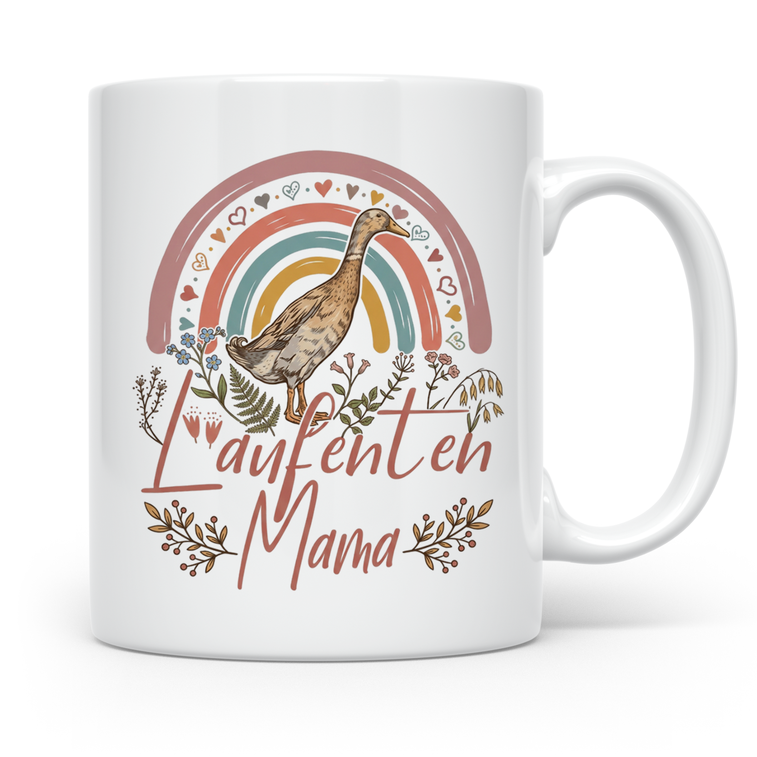 Laufenten Mama Tasse, Boho Regenbogen Kaffeetasse, Geschenk  – Weiß [farbe:weiß]