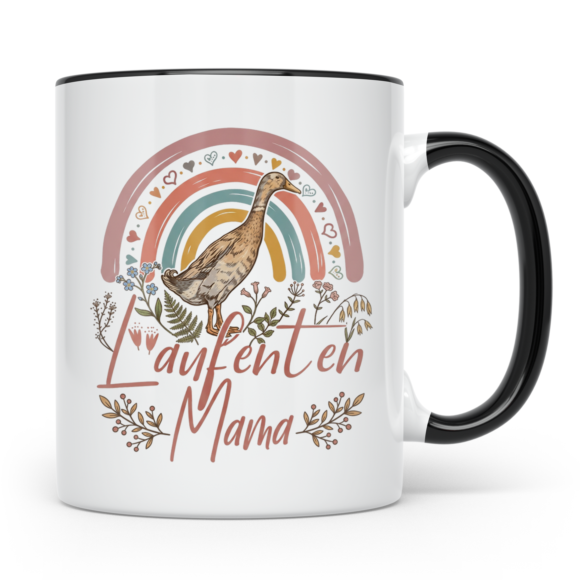 Laufenten Mama Tasse, Boho Regenbogen Kaffeetasse, Geschenk  – Schwarz [farbe:schwarz]