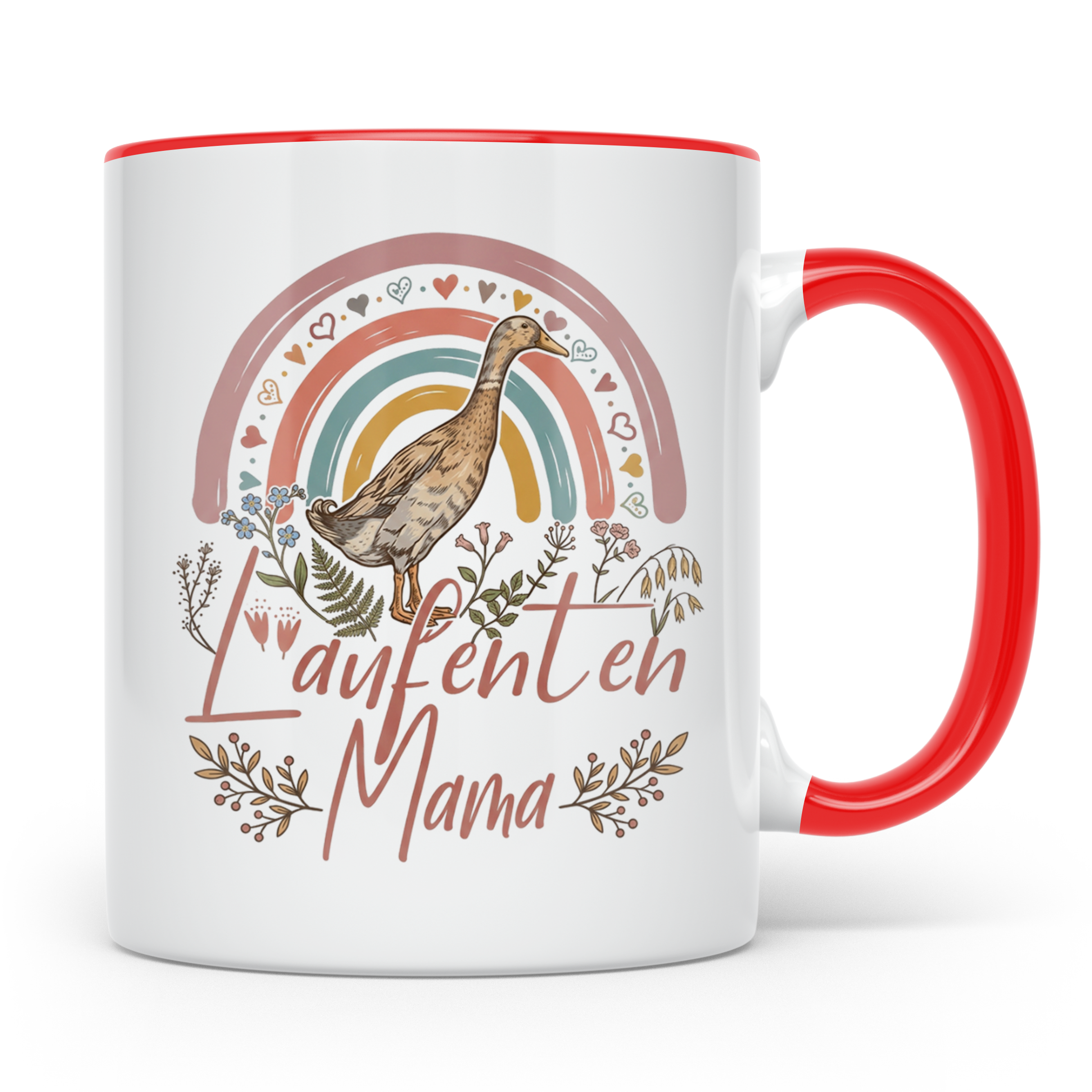 Laufenten Mama Tasse, Boho Regenbogen Kaffeetasse, Geschenk  – Rot [farbe:rot]