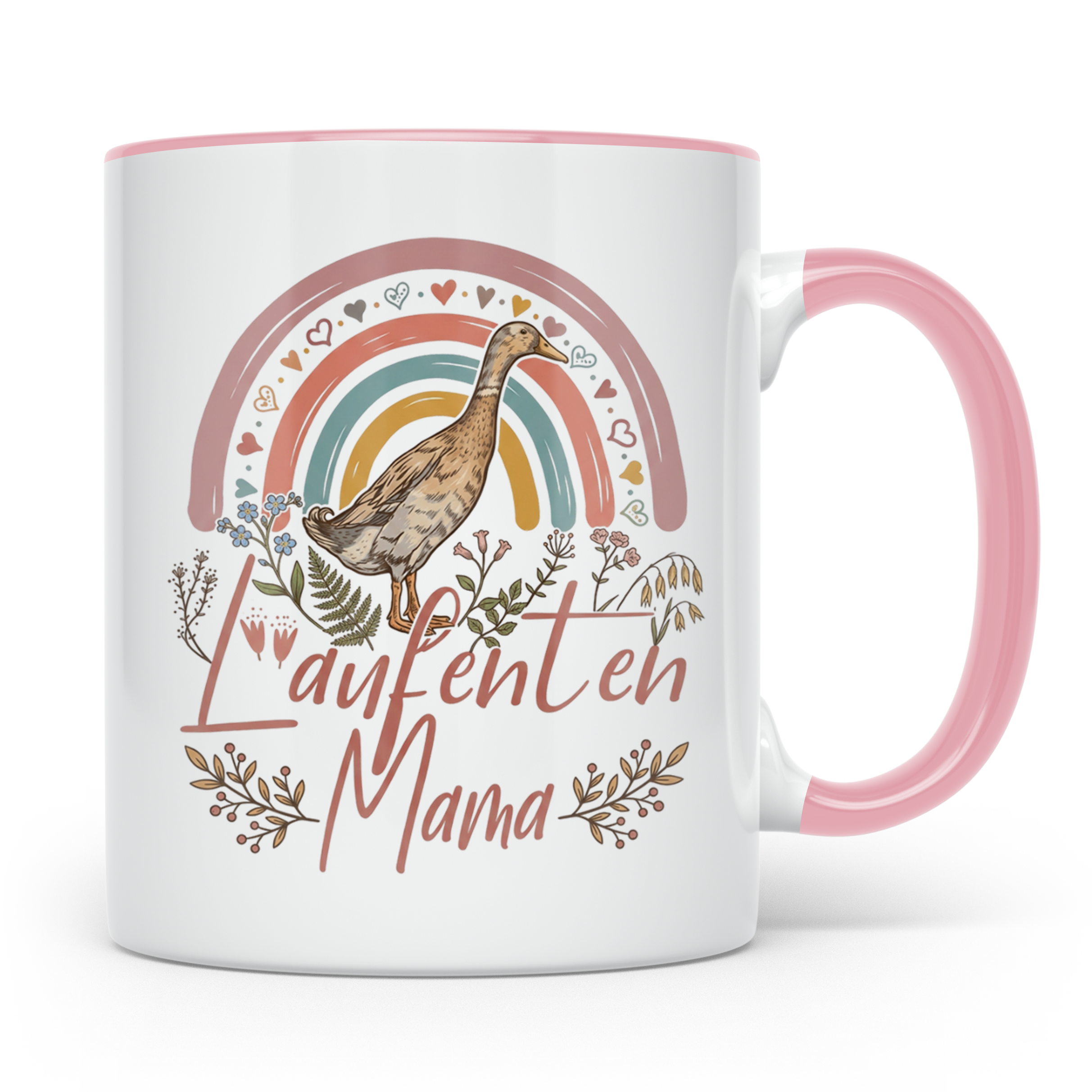 Laufenten Mama Tasse, Boho Regenbogen Kaffeetasse, Geschenk  – Rosa [farbe:rosa]