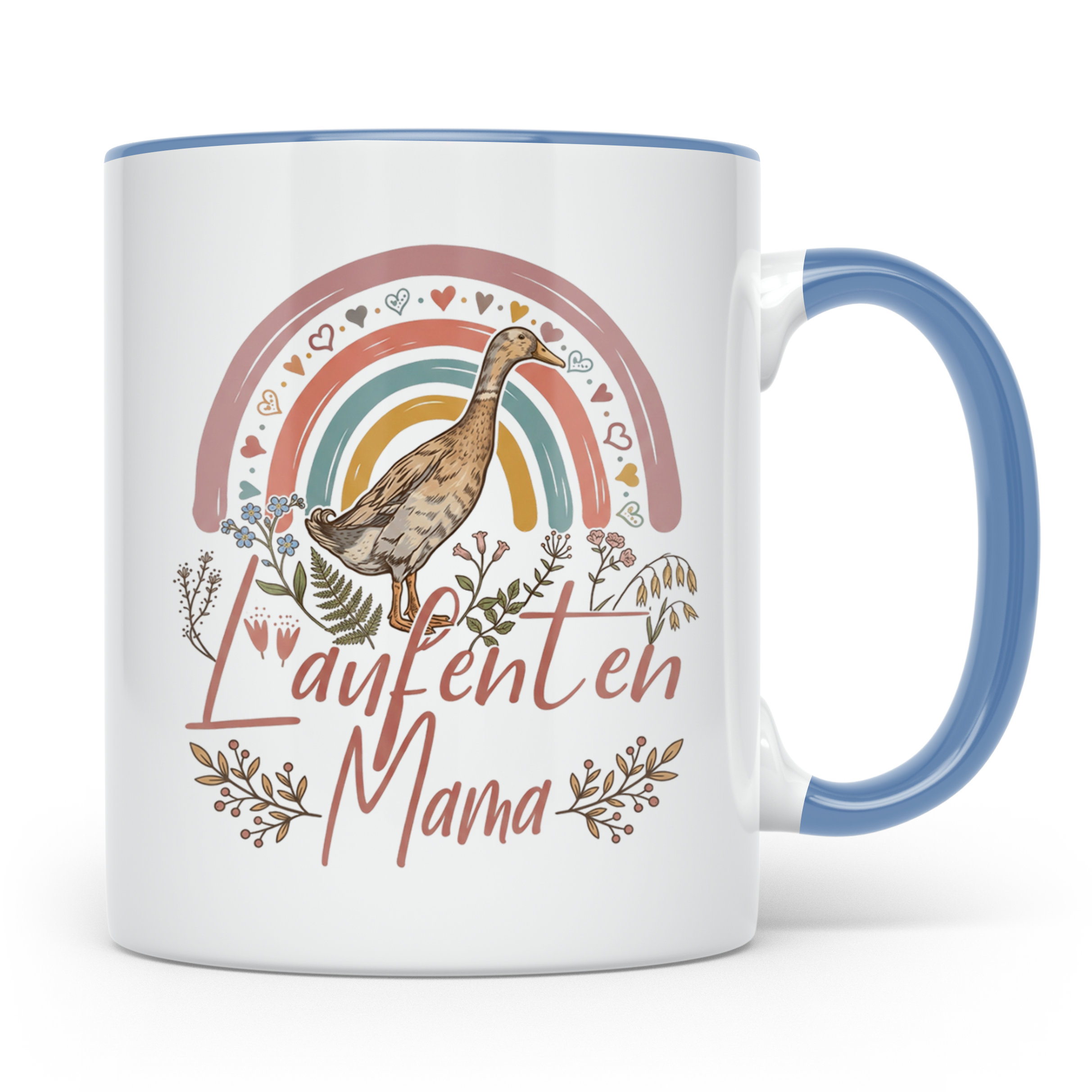 Laufenten Mama Tasse, Boho Regenbogen Kaffeetasse, Geschenk  – Blau [farbe:blau]