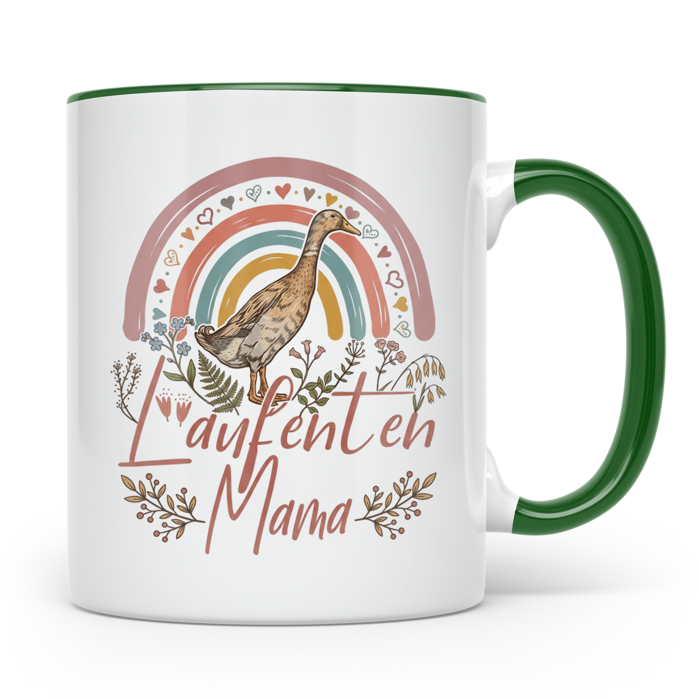 Laufenten Mama Tasse, Boho Regenbogen Kaffeetasse, Geschenk  – Grün [farbe:grün]