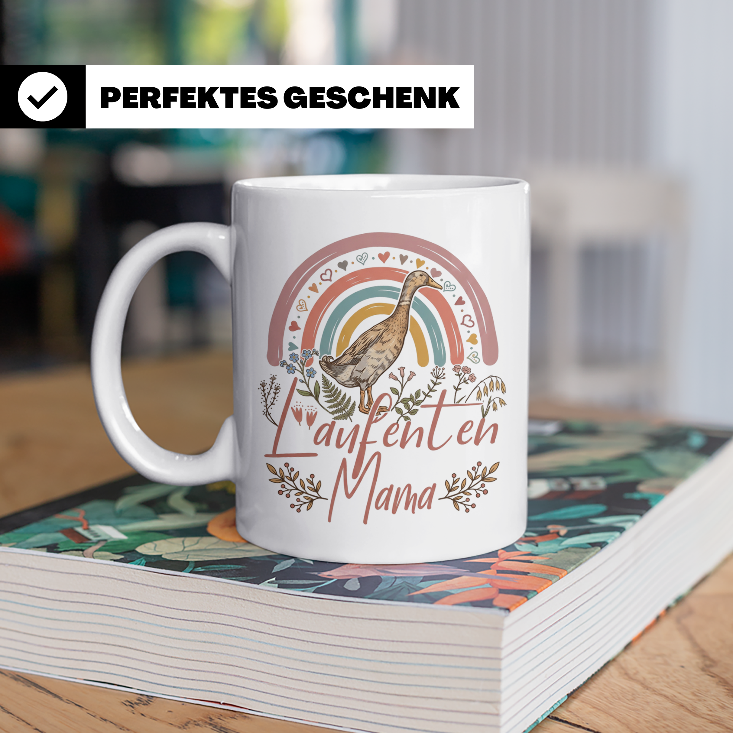 Laufenten Mama Tasse, Boho Regenbogen Kaffeetasse, Geschenk  – Weiß [farbe:weiß]