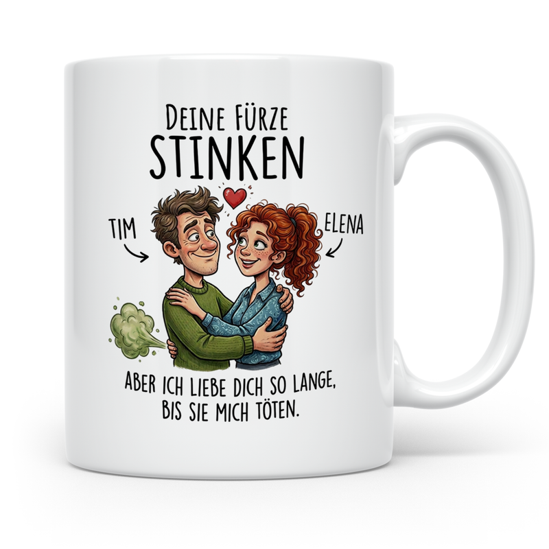 Lustige Partnertasse personalisiert mit Namen - Deine Fürze stinken Geschenk Paar