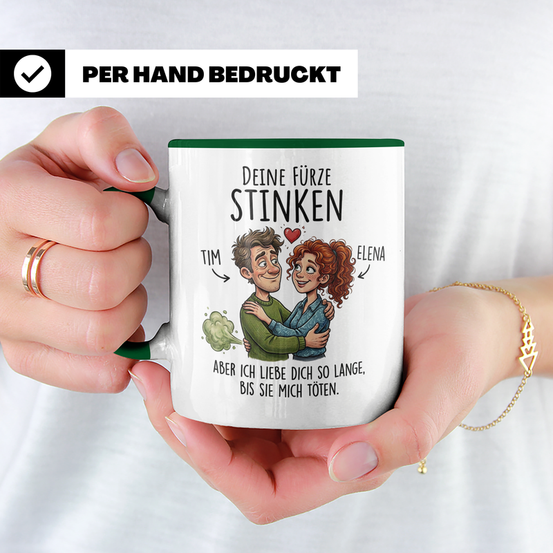 Witziges Paar Geschenk Tasse personalisiert - Lustiger Becher mit Namen Liebe