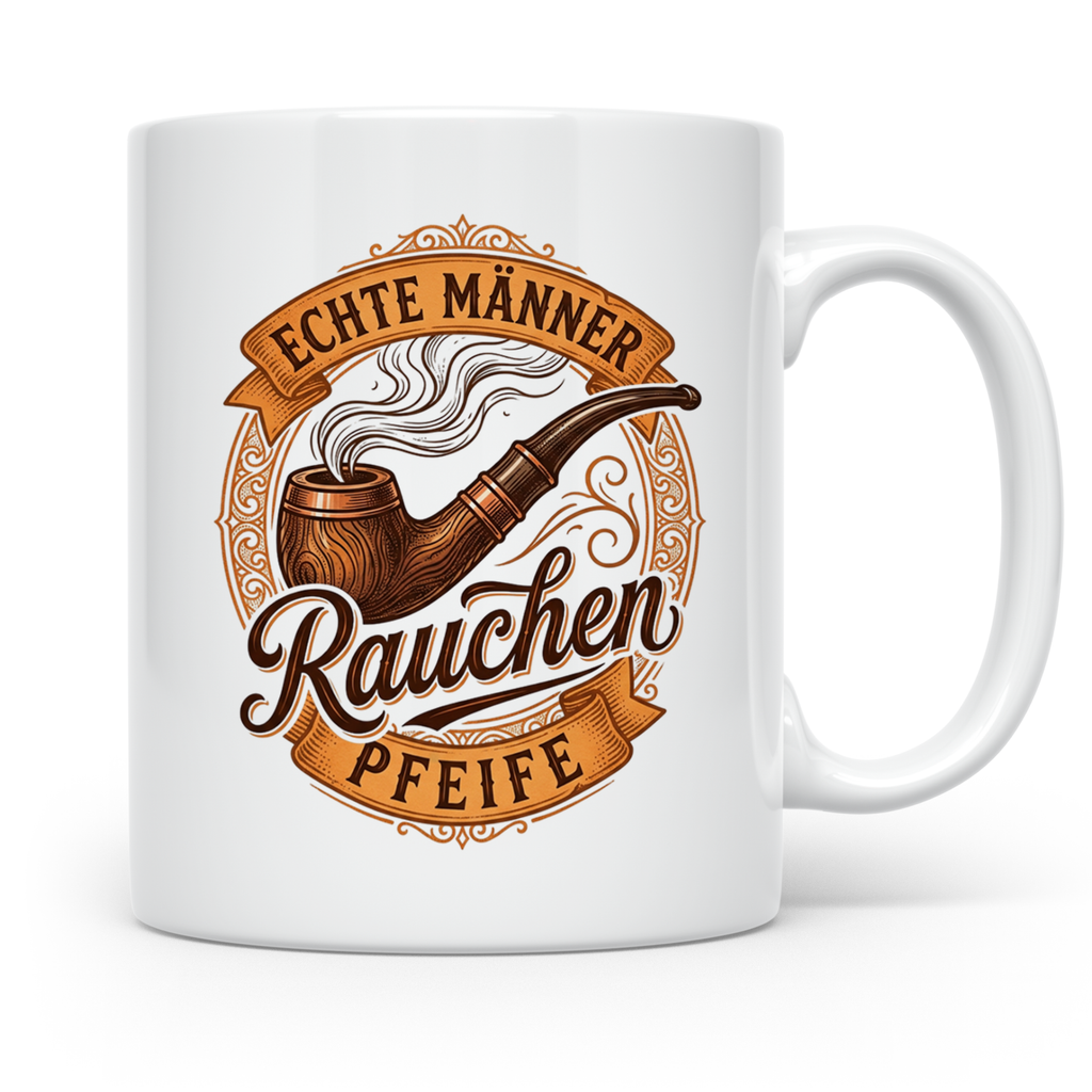 Pfeifenraucher Tasse mit Spruch Echte Männer Rauchen Pfeife  – Weiß [farbe:weiß]